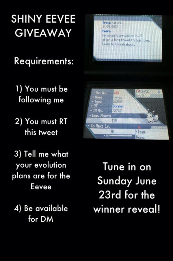 7thGenPokemon's tweet image. SHINY EEVEE GIVEAWAY!