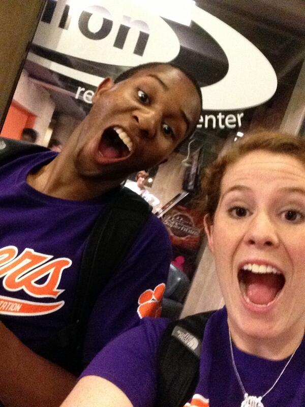 CUOAchandler's tweet photo. Colby and I love door duty!!! Come bowling @CU_Orientation @CUCookieMonster #clemson2017 http://t.co/nzI7Ka9438
