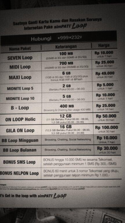 mirrorbaaall's tweet image. Nih, daftar harga paket internet. Wajib beli #SimpatiLoop