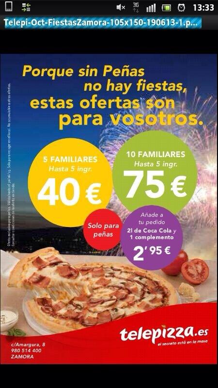 ComPenasZamora's tweet photo. 📢📞 Oferta especial de Telepizza para los Peñistas!! 🍕🍕🍕🍕 http://t.co/N0xMqsD49a