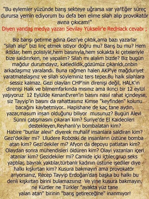 <a href="/TheRedHack/">RedHack ★</a> 'in #Sabah gazetesi yazarına verdiği cevap  =>