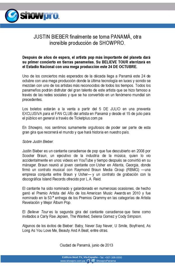 Justin Bieber aterrizará en Panamá con una mega producción este 24 DE OCTUBRE  #BelievePTY