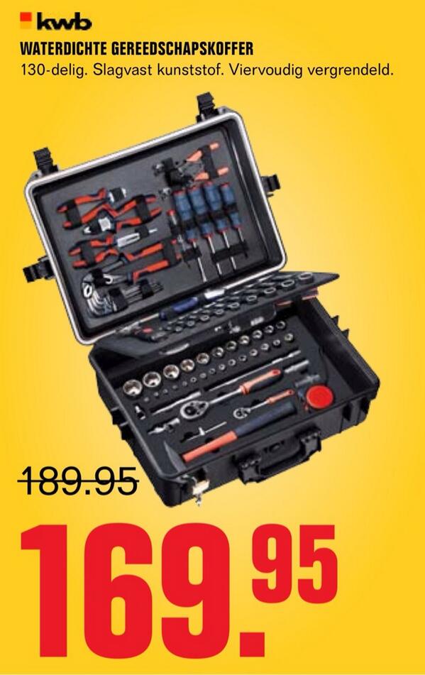 Multimateonline's tweet image. Waterdichte gereedschapskoffer. 130 delig met 4 stevige sluitingen! Nu voor € 169,95 #multimate #folder #aanbieding