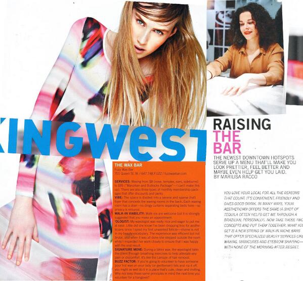 FuzzWaxBar's tweet photo. Raising the Bar! Check out Fuzz Wax Bar's feature in the newest edition of @KW_Mag. #WaxBar #KingWest #Waxing #Beauty http://t.co/SFgnjGesYx