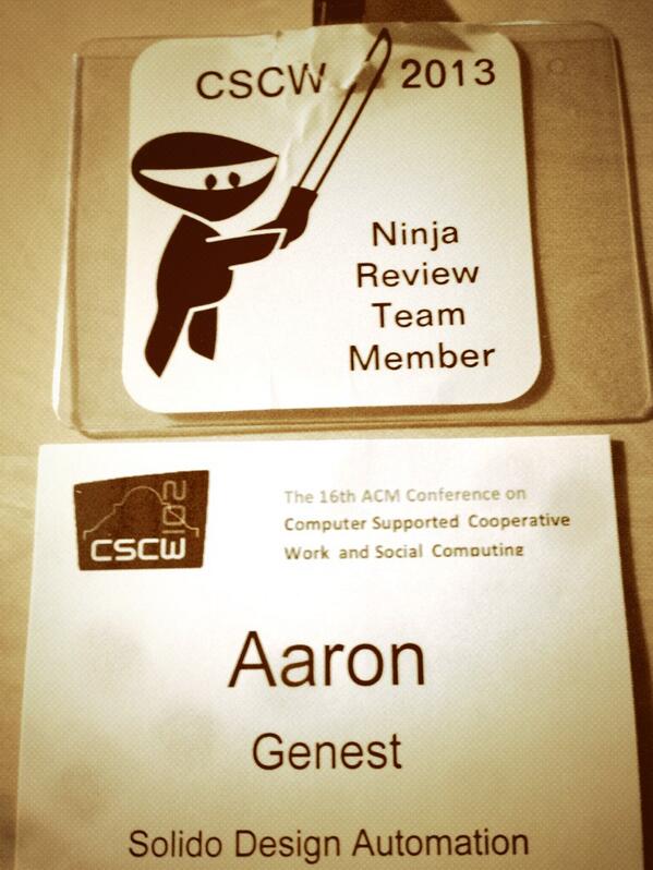 AaronGenest's tweet image. Here&apos;s proof of ninjas. From #cscw2013 to #cscw2014