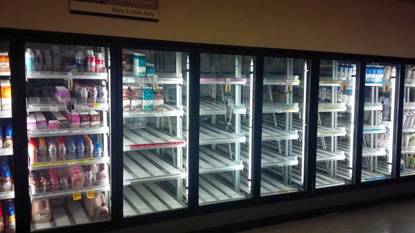 slsetiawan's tweet photo. While other Calgarians post pics of the flood, I'm posting on its effects. No more milk in the stores. #yycflood http://t.co/C4uZvNjuQF