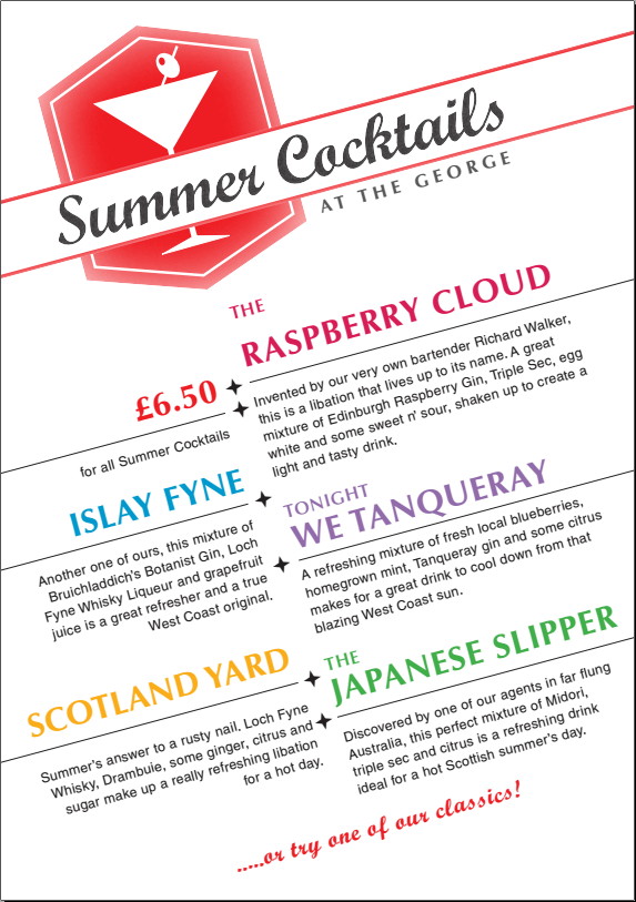 TheGeorgeEvents's tweet photo. Last week we launched our brand new summer cocktail menu, tried any yet? http://t.co/o8QLEfulzw