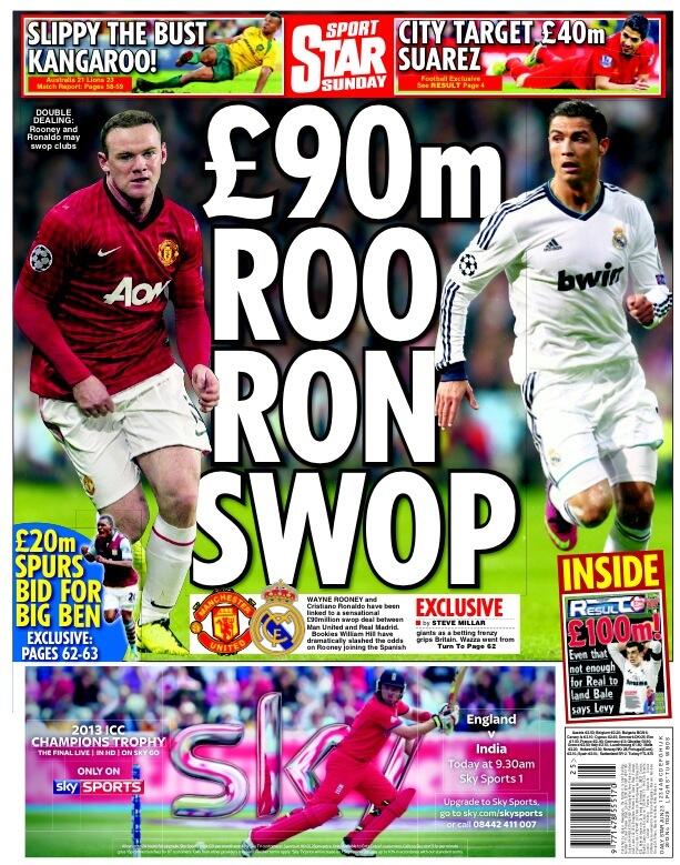 Youve gotta be joking: The Star link Man United & Real Madrid with Rooney Ronaldo swap