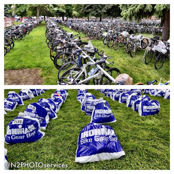 IRONMANtri's tweet image. Transition is just about full and the special need bags in order... It's just about go time! #IMCDA