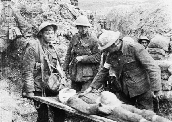 BulletsBayonets's tweet image. #ww1 Detritus of war, wounded being stretchered back to aid station, first day of the Somme 1916