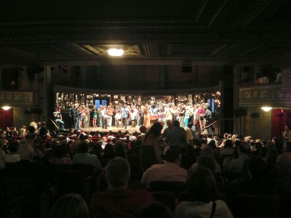 Jen_Mah's tweet photo. how cool is it that the cast of #Once warms up with the audience on stage before the show? http://t.co/dsYaU4bJZo