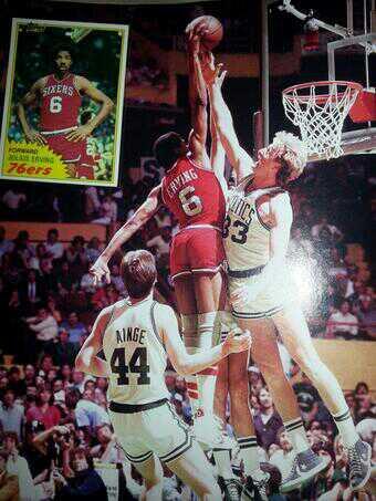 salley48's tweet photo. Sixers defeat Celtics @ Boston Garden in Game #7 of NBA Eastern Conference Finals.  The Doctor dunks on Larry Bird. http://t.co/q4ifwXmQHt