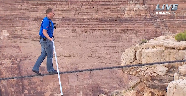 NBC Nightly News with Lester Holt on X: .@NikWallenda successfully  completes tightrope walk across the Grand Canyon #Skywire   / X