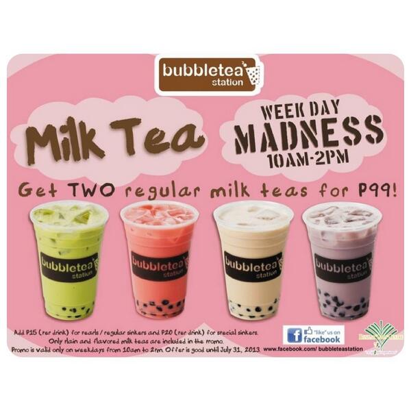 bubbletea station on X: Milk Tea Madness is back by popular demand! Get  TWO regular milk teas for only P99. Mon-Fri 10a-2p   / X