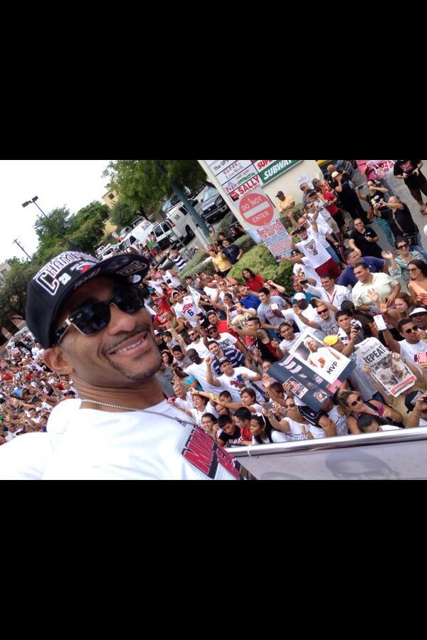 Ed Downs (D-Wade and Bosh's trainer) on the Heat championship float ...