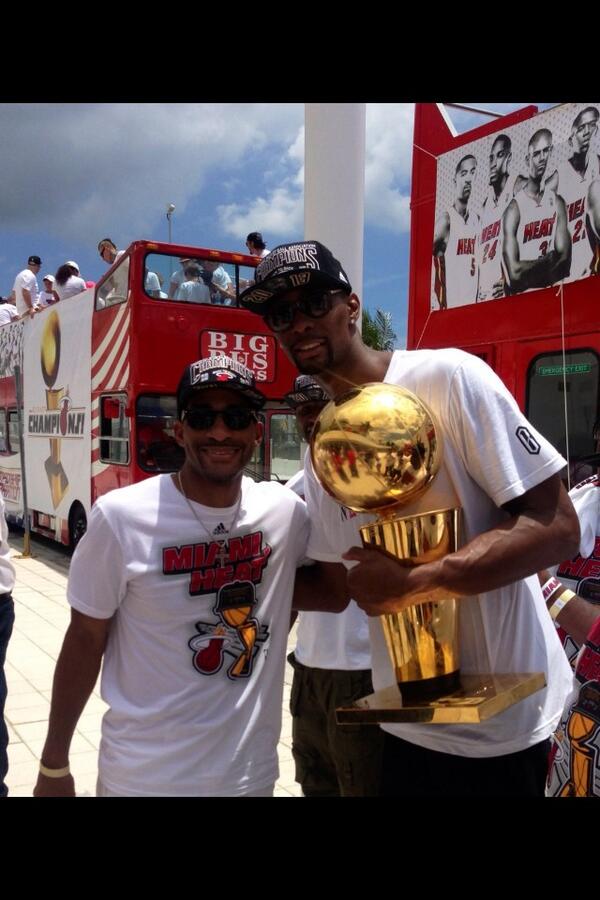 My guy Ed Downs <a href="/eddowns/">Ed Downs</a> #ProTerf with Chris Bosh during the championship parade ...