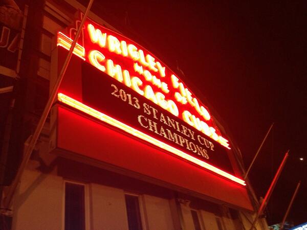 Cubs's tweet photo. Congratulations, @NHLBlackhawks! 2013 Stanley Cup Champions: http://t.co/srmpN3ThkT