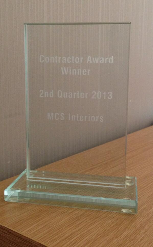 MCSInteriors's tweet photo. We've been selected for a contractors award for the second quarter of 2013. Many thanks to those who chose us. http://t.co/pYJ9H7nXfn