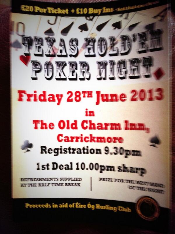 Any poker heads out there come to the corner bar this Friday night. <a href="/EireOg/">Éire Óg Carrickmore</a>  fundraiser.