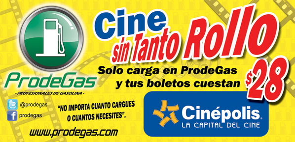 Prodegas's tweet photo. Si tienes pensado ir al cine carga en PRODEGAS y te cuestan los boletos solo $28.00 http://t.co/7zbCvfuX89