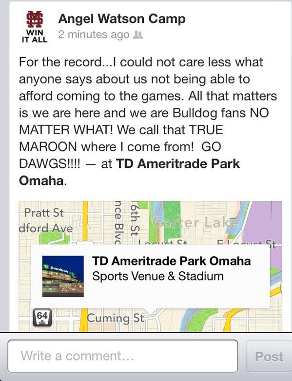 angelcamp11's tweet photo. TRUE MAROON!! @MsStateBaseball #HailStateCWS http://t.co/zzgkaB9Y22