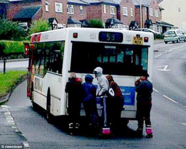 MissR_Grant's tweet photo. "@MailOnline: Five kids dangerously surf on the back of a bus on rollerskates http://t.co/4uIu0n07zW http://t.co/E9eFFmMg04" LEGENDS