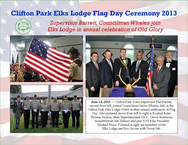 Was proud to join <a href="/JamesTedisco/">Senator Jim Tedisco</a>, <a href="/ShenNews/">Shenendehowa CSD</a>, James Whalen and others at the Clifton Park Elks Flag Day ceremony.