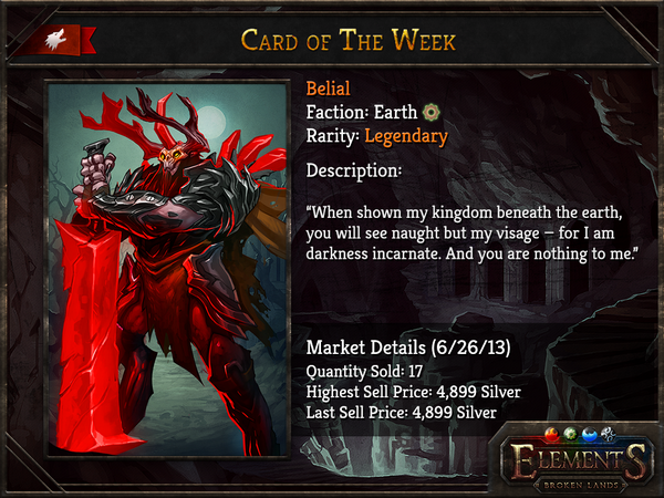 ElementsCCG's tweet photo. Card of the Week: Belial

Want it? We’ll send one to the first follower that replies to this tweet! http://t.co/SwuZByJLmT