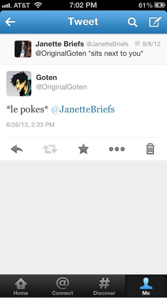 OriginalGoten's tweet image. 9/8/12. I never tweeted her back :p xD