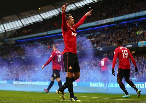 MU_Spokesperson's tweet photo. #RvPmoments First Manchester derby: "My shot deflected off the wall past Hart. You can’t get luckier than that!” http://t.co/W00iVPv8VW