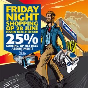 Vrijdag van 18:00 tot 21:00 late night shopping! Korting 25% op bijna het gehele assortiment! Spelregels in winkel.