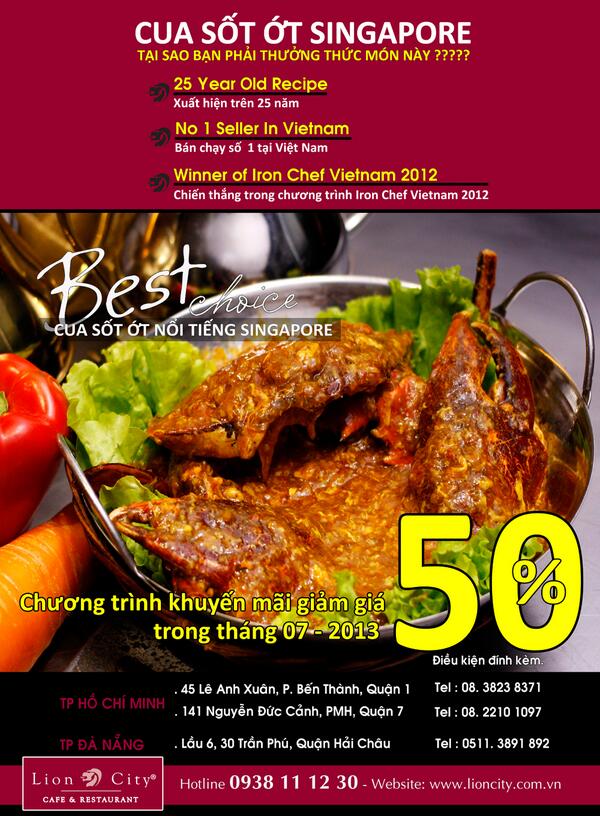 LionCityGroup's tweet photo. 50% Discount SIGNATURE CHILLI CRAB IN JULY - 2013 http://t.co/6GkULGjSPA