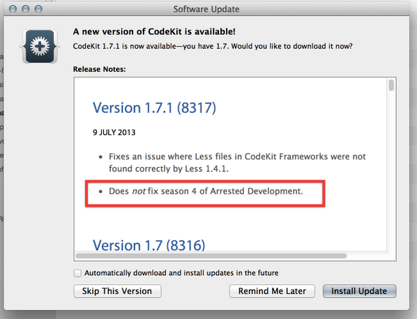 alliswell's tweet image. love the update notes to #codekit #ARRESTEDDEVELOPMENT
