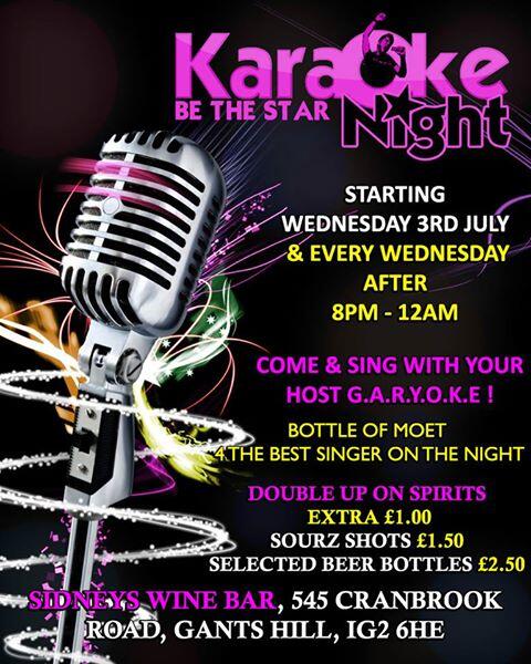 Karaoke every Wednesday from 8.30 pm <a href="/SidneysBarIG2/">Sidneys Bar & Lounge</a> 
Special offers on drinks!!!!!!!!!!!