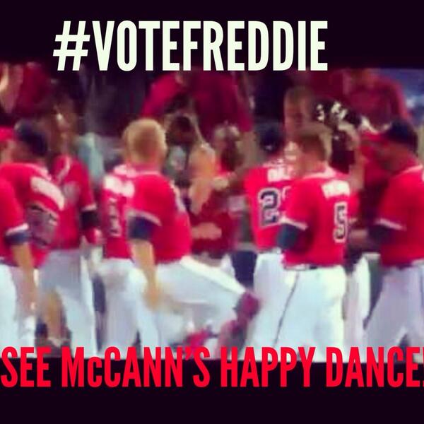 Redbeard81's tweet image. Bro hugs &amp;amp; the Happy dance! #votefreddie #asg13 #hugsforvotes @Braves @FreddieFreeman5