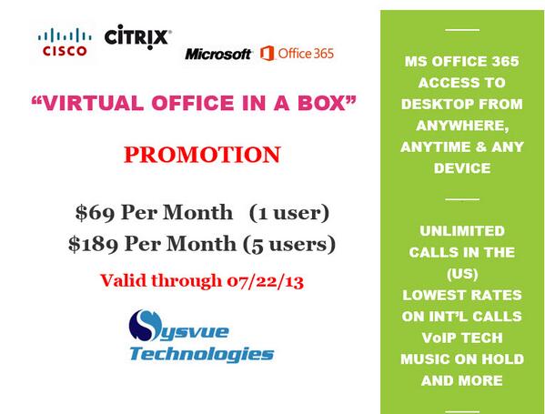 Sysvue's tweet image. Virtual Office-in-a-Box - PBX Phone, MS Office 365 for only $69 a month!  sysvue.com