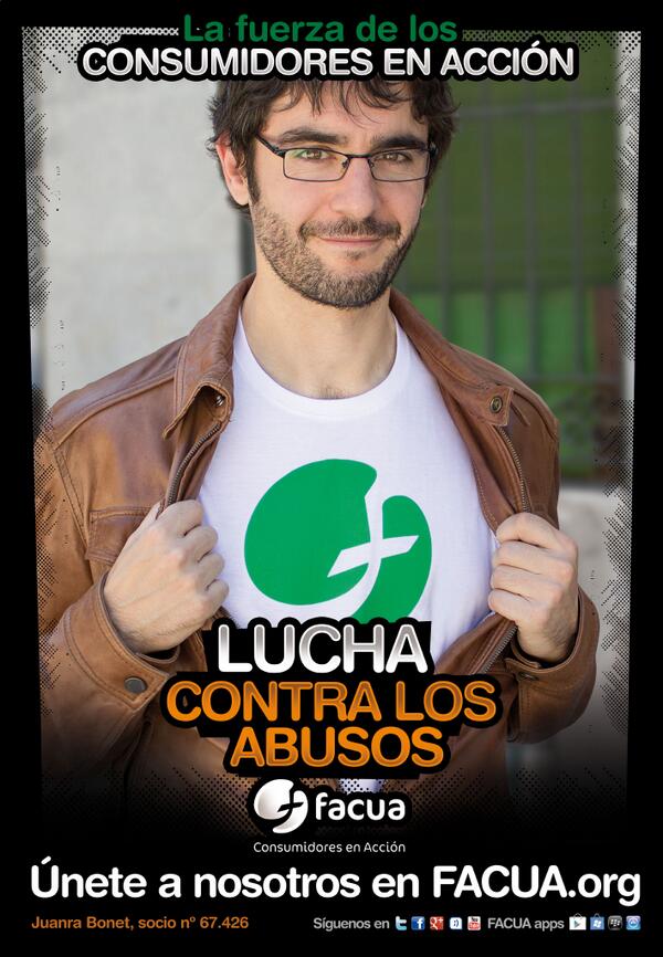 FACUA's tweet photo. Juanra Bonet @elbonet (sí, el de @losabenolosabe #LSNOLS), se une a @facua en la #luchacontralosabusos http://t.co/fRWrdlrvhh
