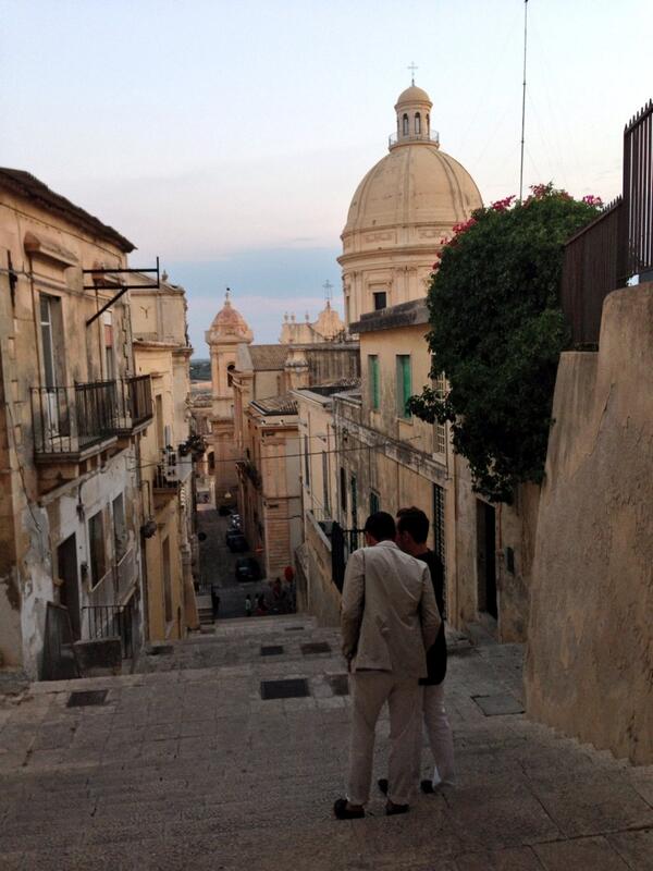 Sunset and wonderful men in Noto, Sicily