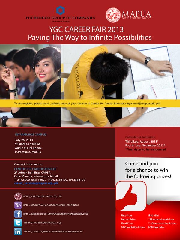 iamreddish's tweet photo. @BoldMapua Come and join the YGC Career Fair 2013 this 26th of July 2013 and get a chance to win exciting prizes! http://t.co/h33dBWxGi0
