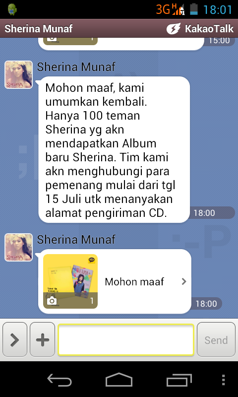 TeamSherina's tweet photo. Ralat dari @KakaoTalkINA: Hanya 100 orang pemenang yang akan dihubungi mulai 15 Juli 2013! http://t.co/WMo2TXVVAN
