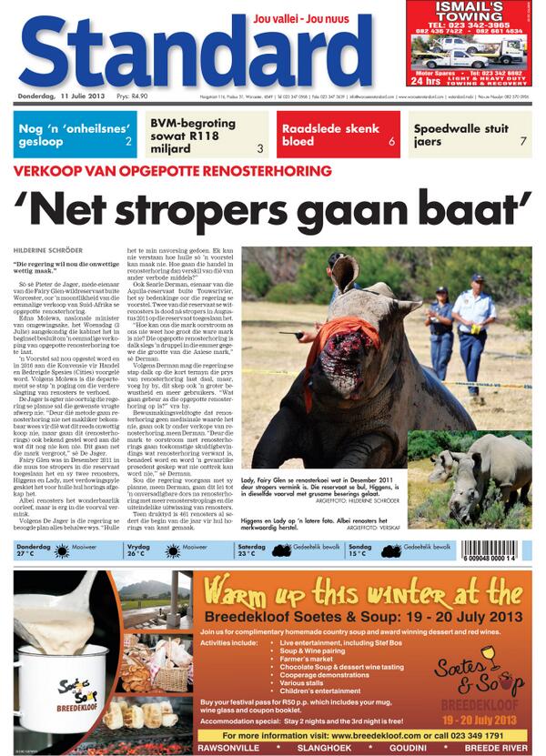CWStandard's tweet photo. Lees vandag in die Standard • Nog ‘n bouval gesloop • So bestee die BVM sy begroting • August-moord: geen borgtog http://t.co/LGXcxsDNka