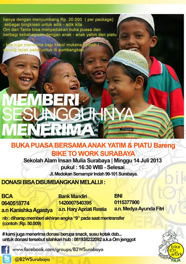 yang masih ingin berdonasi di acara B2W Surabaya berbagi bisa menghub Om Jeng CP : 081938232092