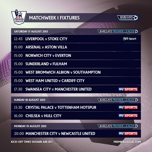 Arsenal 2013-14 Premier League Schedule  League schedule, Arsenal, Arsenal  match