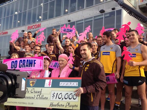HawthornFC's tweet photo. Congratulations @SCrawf9 $10,000 donation from the Hawthorn players. An inspiration on & off the field #TourDeCrawf http://t.co/eEj2kX0gWt