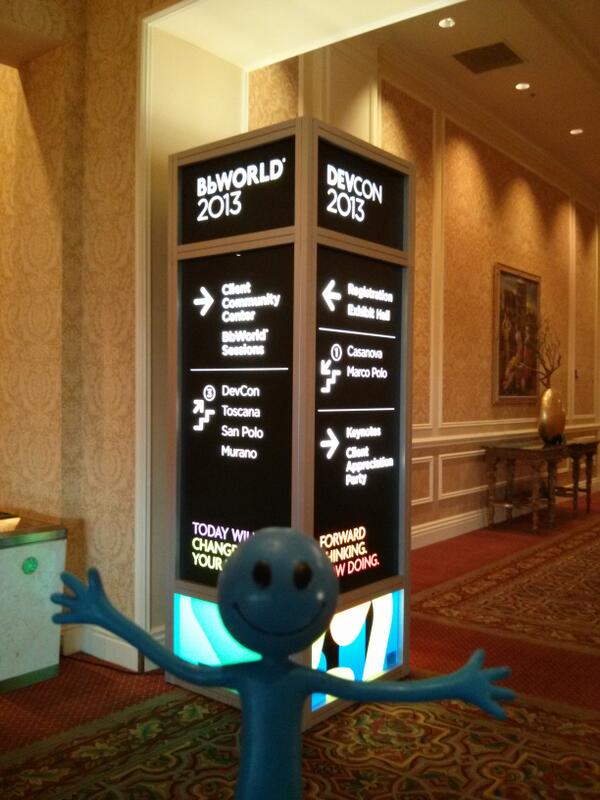 joe_d_currie's tweet image. #BbWorld13 #DevCon13 welcomes everyone... Even wee blue men!