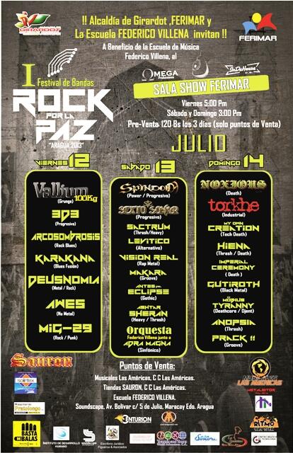 3 días de <a href="/rockporlapaz1/">rockporlapaz</a> 12 al 14 julio pro-fondo <a href="/escuelavillena/">Federico Villena</a> en @FERIMAR_  Bs 50 por día, abonado 3 días Bs 120