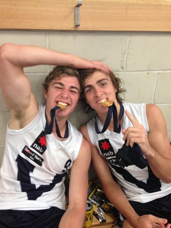 Well done to <a href="/GeelongFalcons/">Geelong Falcons</a> Rhys Mathieson (right) who won the <a href="/AFL_Shifter/">Kevin Sheehan OAM</a> Medal for Vic Country at #nabaflu16s
