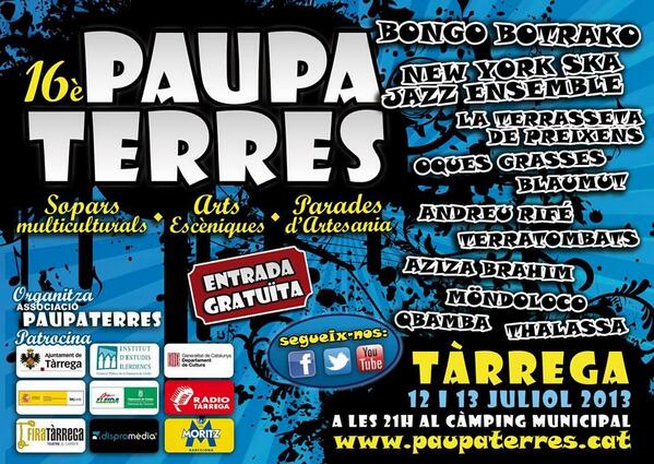 Avui comença el 16è Festival @Paupaterres amb #AzizaBrahim, @blaumut, @nyskajazz, @bongobotrako i @MondoLocoBand
