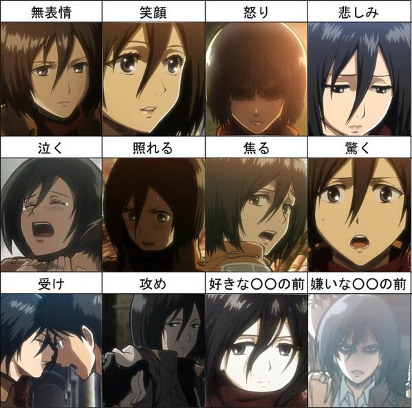 谷口 瞳 V Twitter ミカサの表情一覧ｗｗｗｗ 進撃の巨人 Http T Co Davzooldjc