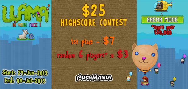 PushMania's tweet image. Play LLAMA IN YOUR FACE game and #win #money $25 in #contest from #PushMania: on.fb.me/YFa3vZ